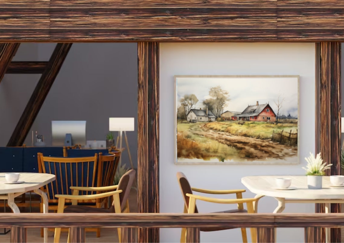 Red Barn Watercolor Painting Vermont Farmhouse Art Print Red Barn Art Print Country Vermont Landscape Watercolor Large Art Print Vermont Art - Image 3