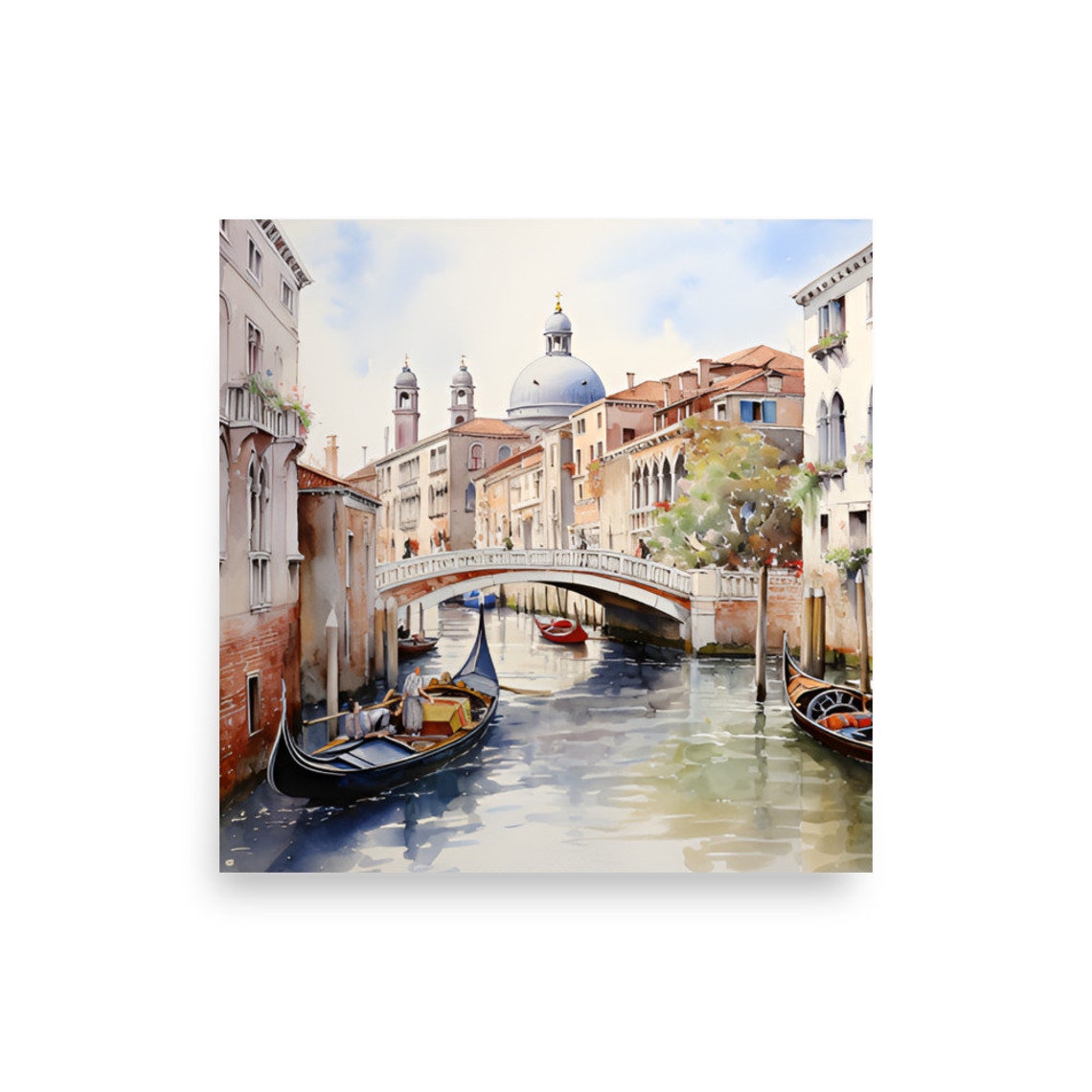 Venice Grand Canal Gondolas Stone Bridge Watercolor Travel Poster - Image 3