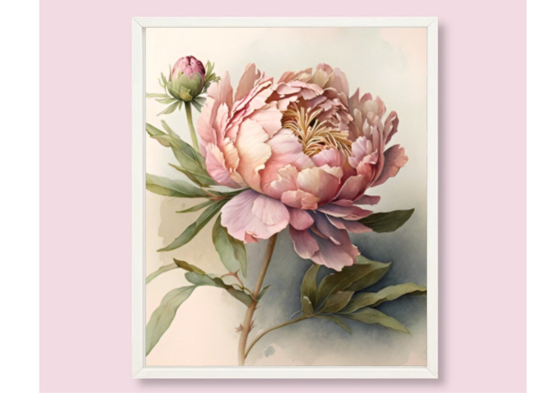Peony Watercolor Painting Peonies Art Print Large Botanical Watercolor Art Neutral Floral Wall Art Garden Flowers Watercolor Painting - Image 6