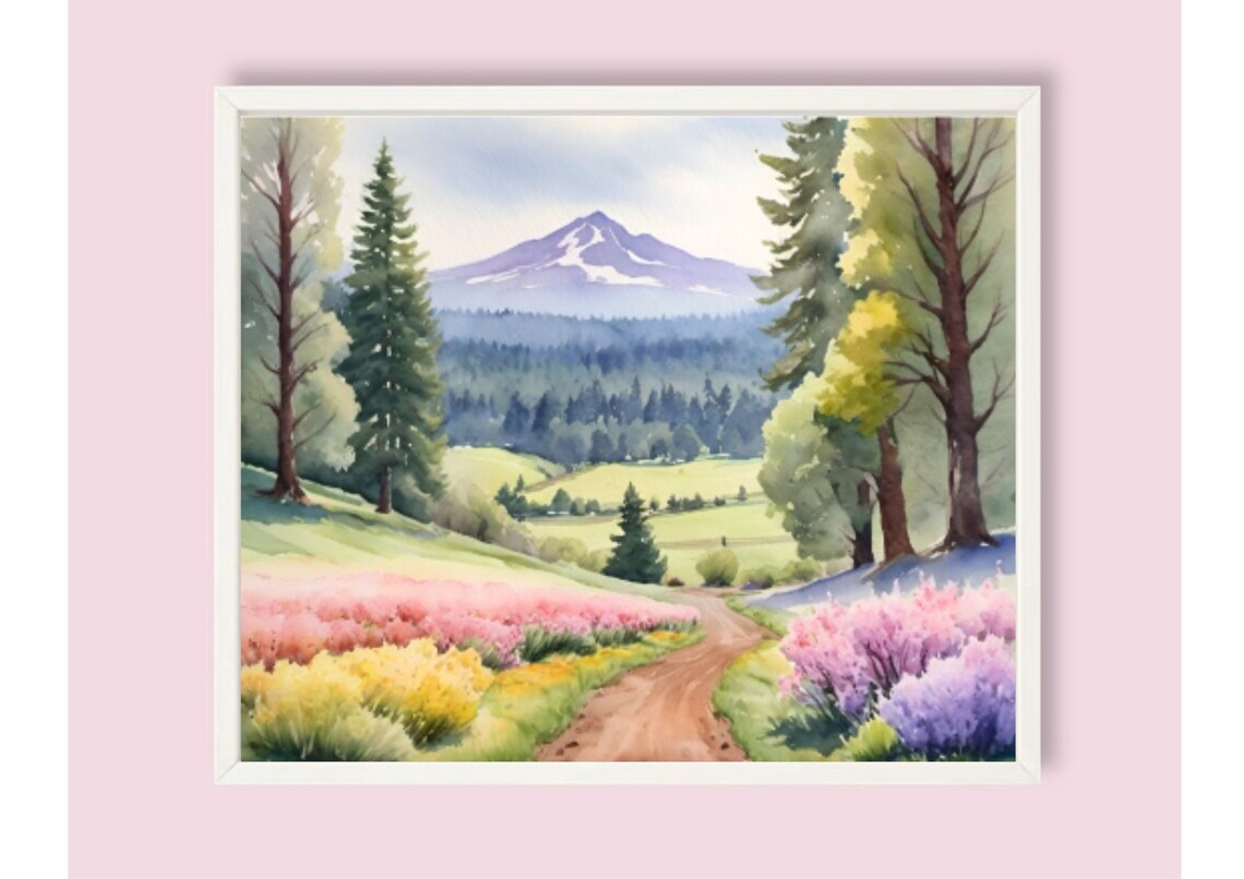 Mount Hood Watercolor Art Print, Oregon Mountain Valley - Image 6