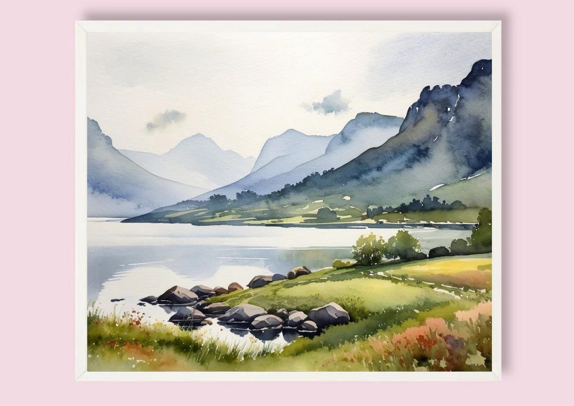 Tranquil Scottish Mountain Lake Watercolor Scenic Nature Poster - Image 5