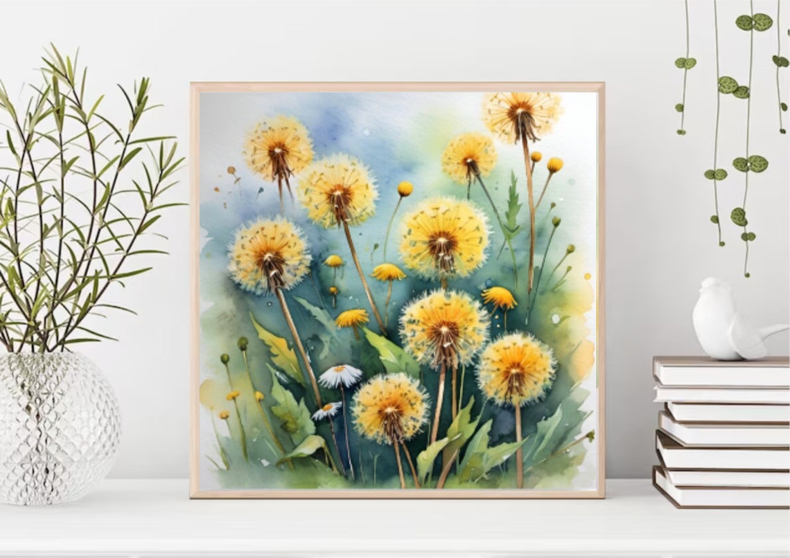 Dandelion Watercolor Painting Wildflowers Meadow Art Print Yellow Flowers Poster Floral Wall Art Wildflowers Watercolor Large Prints - Image 5