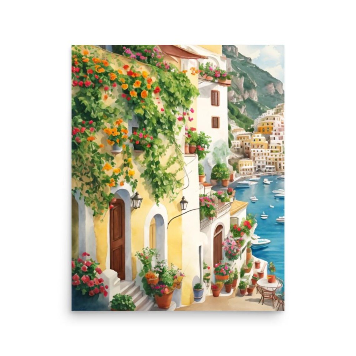 Positano Cityscape Watercolor Art Print, Amalfi Coast - Image 6