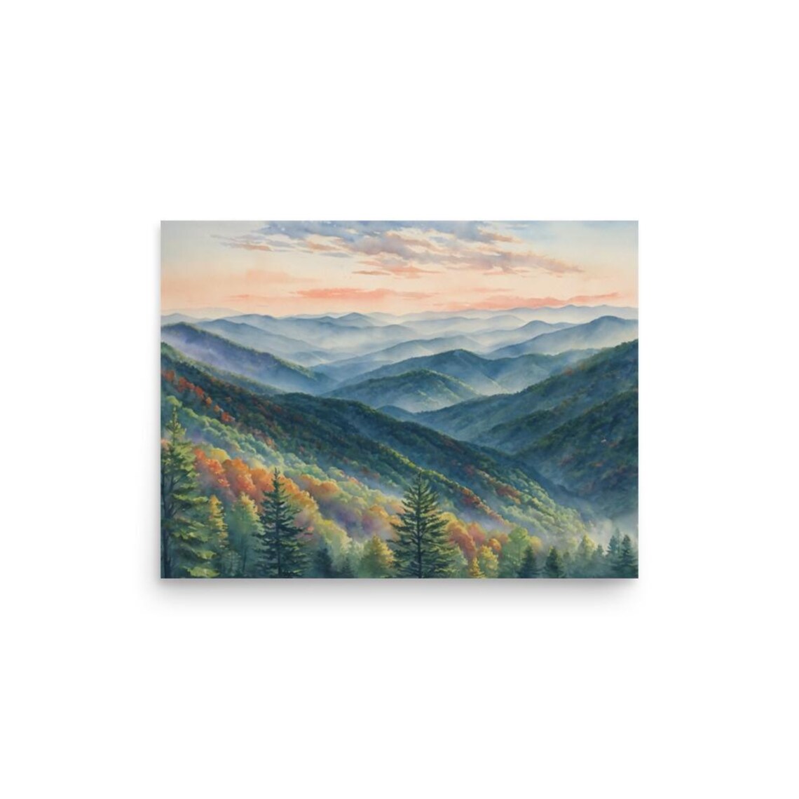 Great Smoky Mountains Watercolor Art Print, Autumn Landscape - Image 2