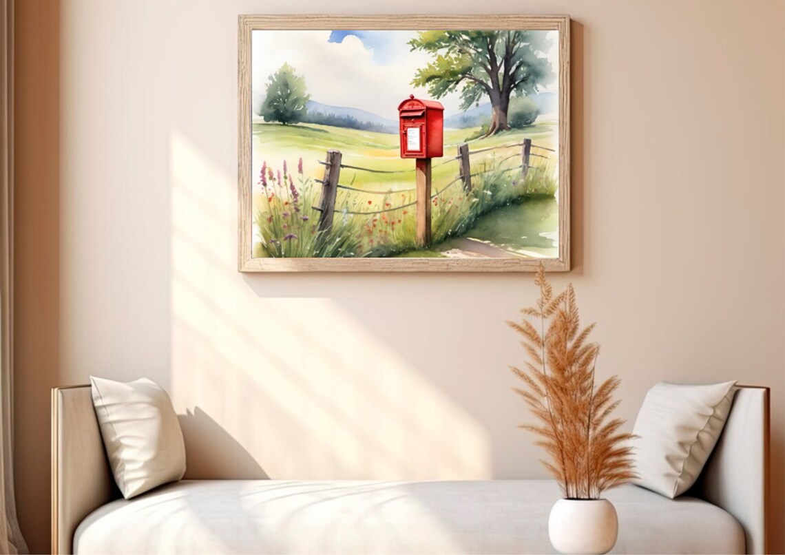 Mailbox on Country Road Watercolor Landscape Art Print - Image 2