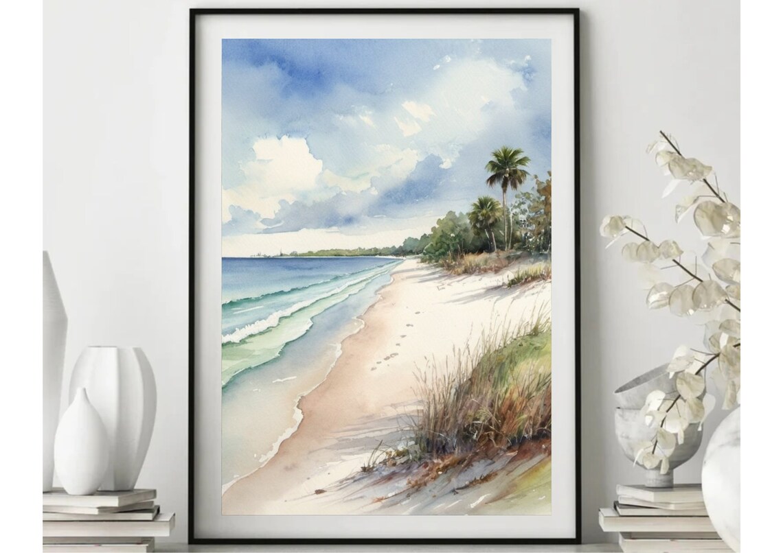 Florida Coastal Watercolor Travel Poster, Beach And Palm Trees - Image 6