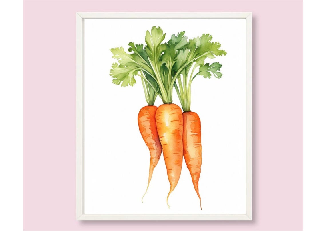 Three Upright Carrots With Leafy Green Tops Watercolor Kitchen Poster - Image 6
