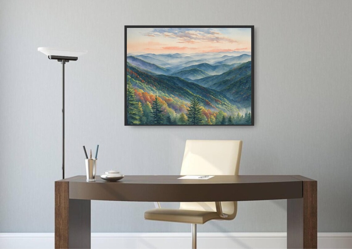 Great Smoky Mountains Watercolor Art Print, Autumn Landscape - Image 6