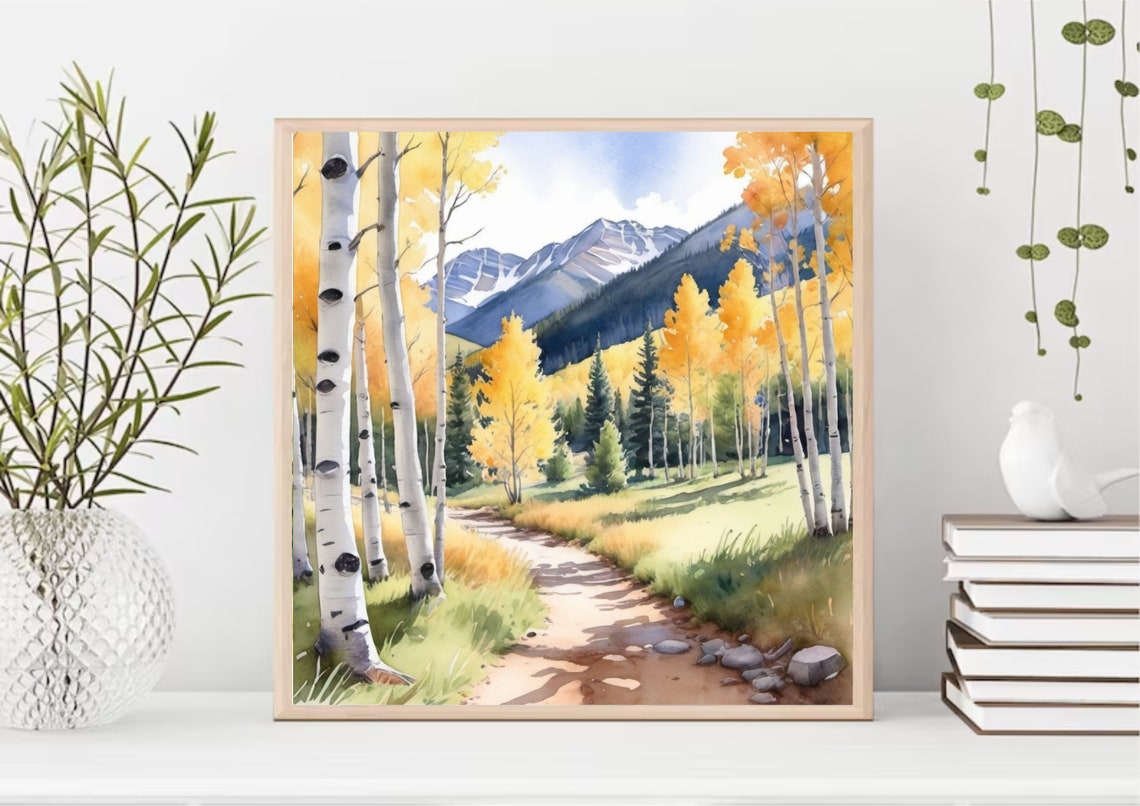 Colorado Autumn Aspen Trail Golden Fall Foliage Watercolor Poster - Image 4