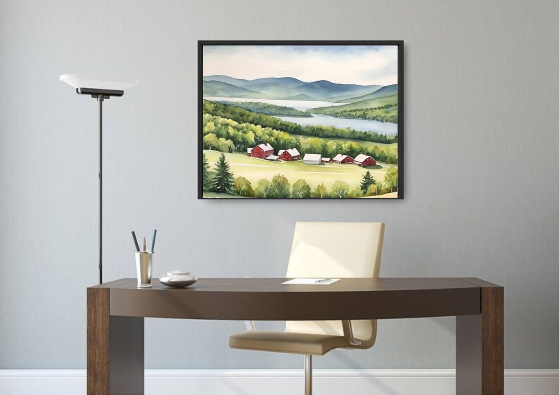 Vermont Green Mountain & Farmhouse Watercolor Art Print - Image 5
