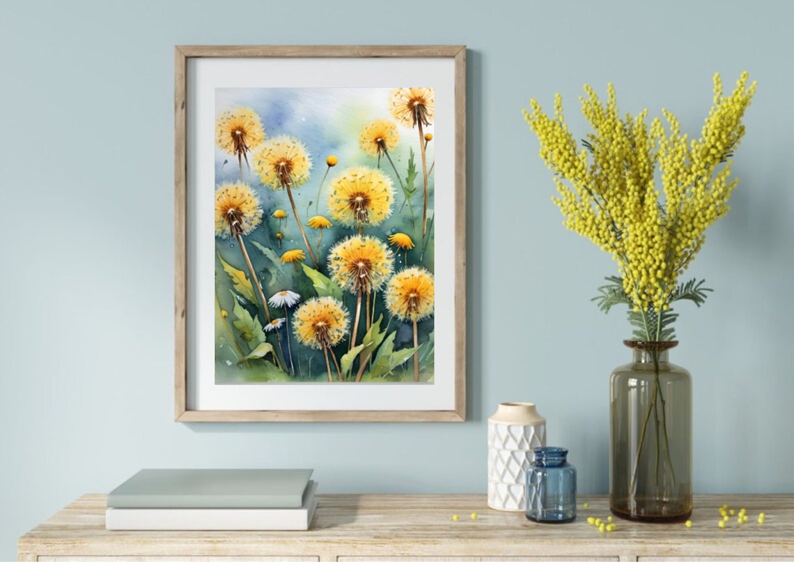 Dandelion Watercolor Painting Wildflowers Meadow Art Print Yellow Flowers Poster Floral Wall Art Wildflowers Watercolor Large Prints - Image 2