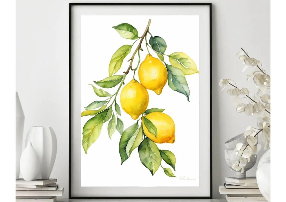 Lemon Branch With Three Ripe Lemons Botanical Watercolor Poster - Image 5