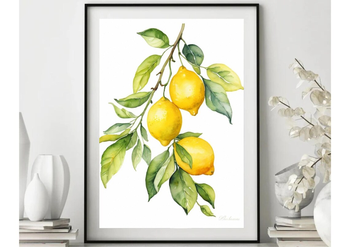 Lemons Painting Branch With Lemons Watercolor Art Print Citrus Fruit Wall Art Yellow Fruit Artwork Kitchen Wall Decor - Image 5