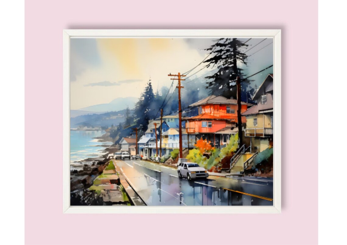 Yachats Oregon Coast Watercolor Landscape Art Print - Image 6