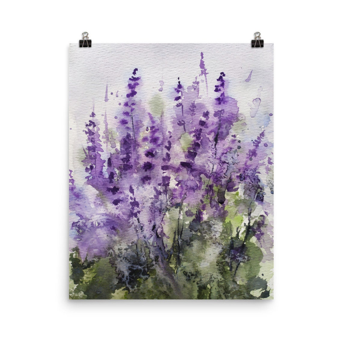 Purple Lavender Field Watercolor Botanical Floral Art Poster