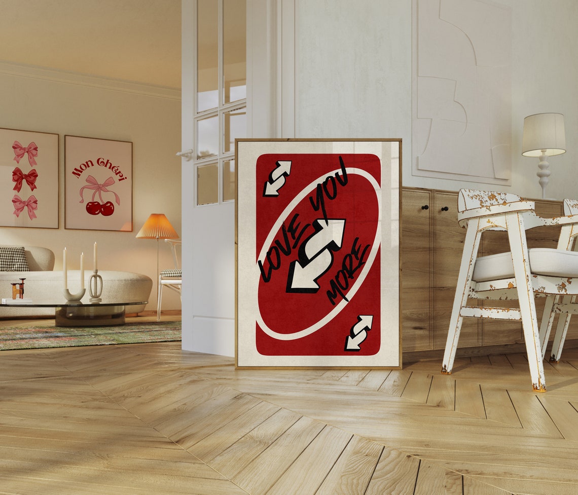 Love You More Bold Red Playing Card Retro Reverse Trendy Poster - Image 4