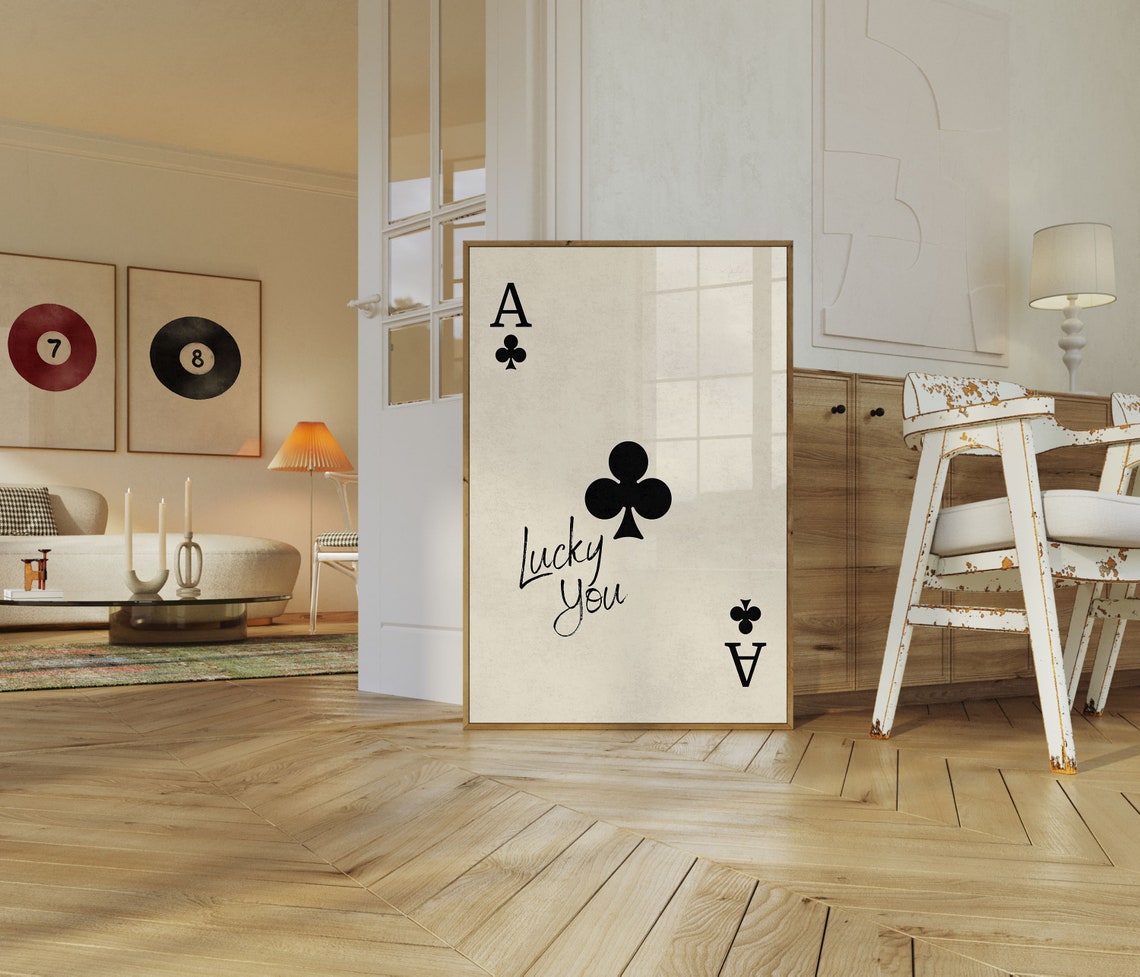 Lucky You Ace Of Clubs Script Playing Card Minimalist Poster - Image 4
