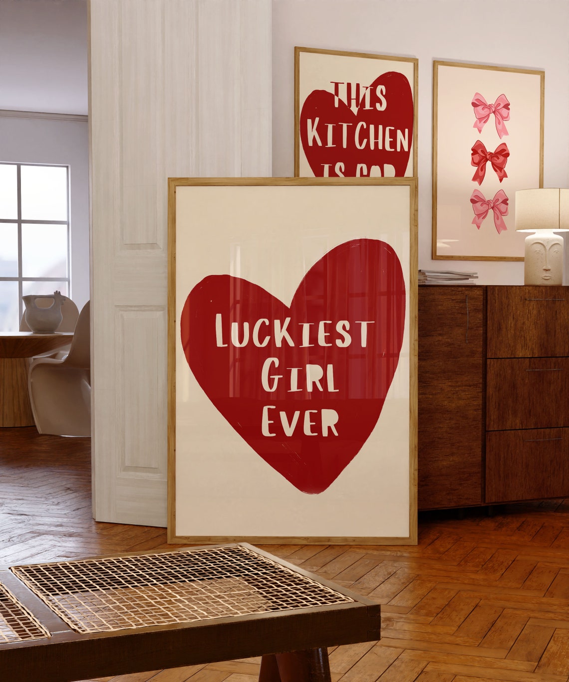 Luckiest Girl Ever Big Red Heart Bold Typographic Art Poster - Image 4