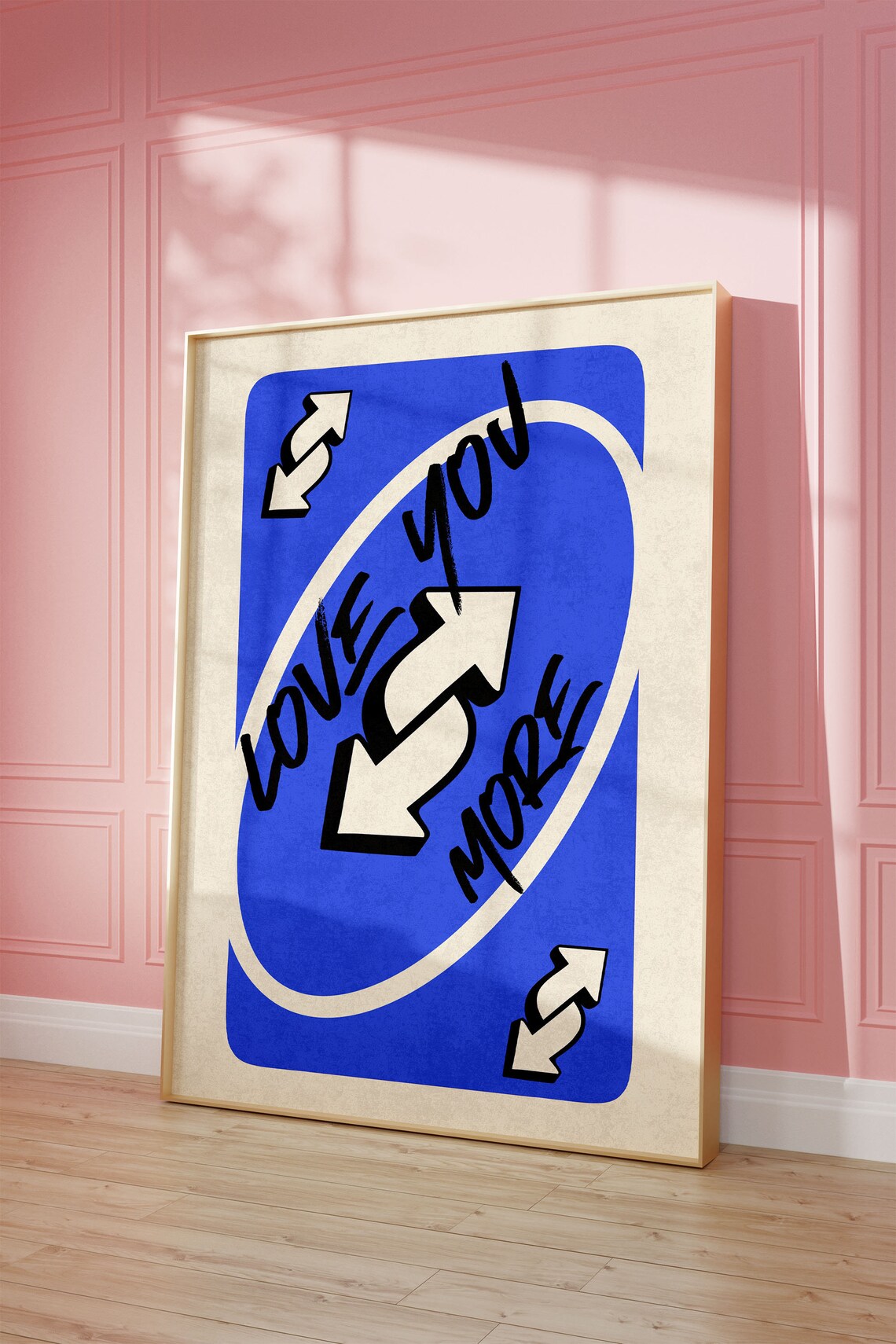 Love You More Cobalt Blue Playing Card Retro Reverse Trendy Poster - Image 2