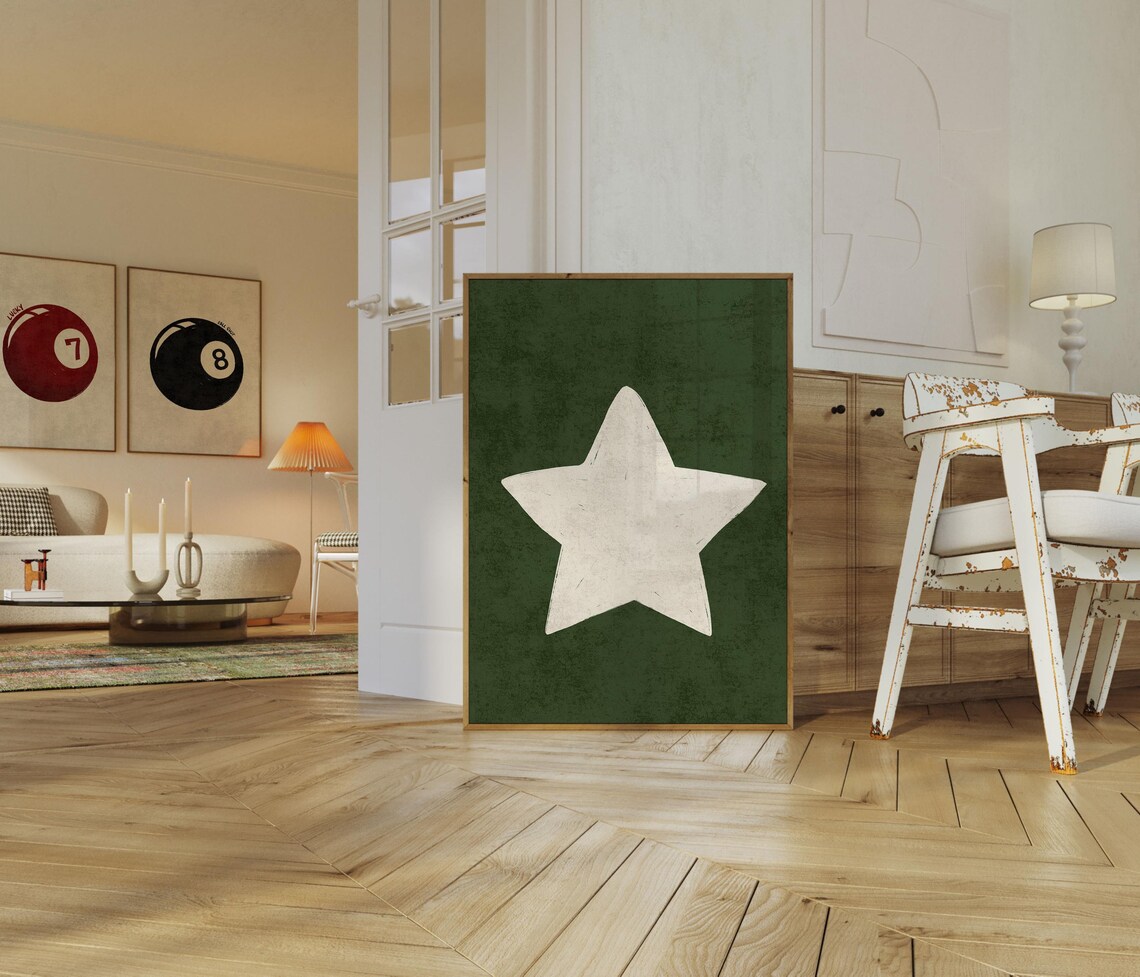 Retro Hand-Drawn Star Art Print, Trendy Decor - Image 2