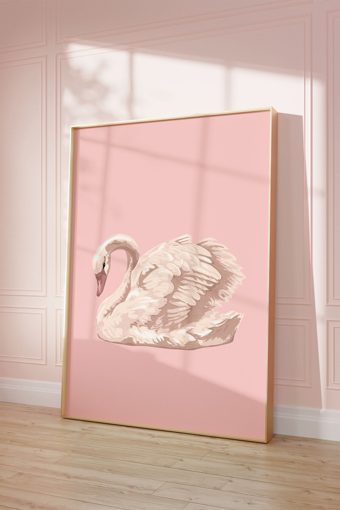 Swan Vintage Wall Art Poster, Soft Pink Decor - Image 4