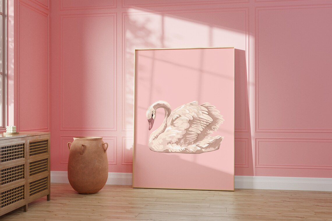 Swan Vintage Wall Art Poster, Soft Pink Decor - Image 2
