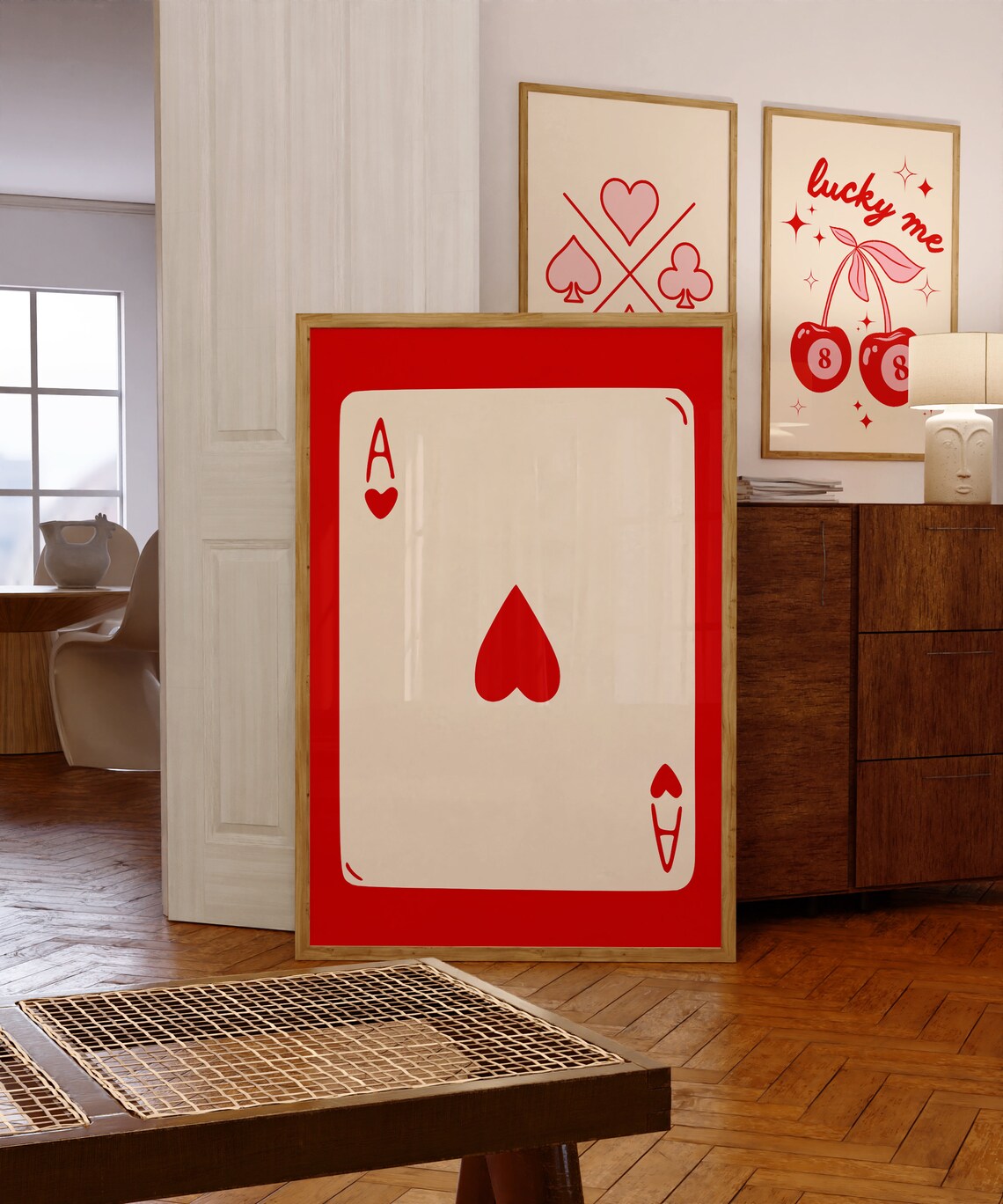 Ace Of Hearts Playing Card Red Retro Trendy Game Room Poster