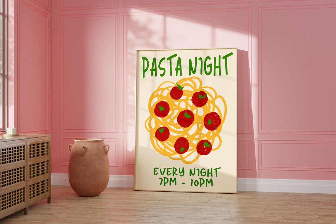 Pasta Night Every Night 7PM to 10PM Retro Italian Kitchen Food Poster - Image 3