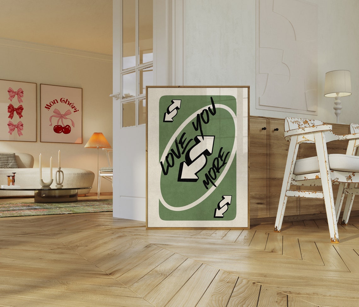 Love You More Cute Sage Green Playing Card Retro Reverse Trendy Poster - Image 3