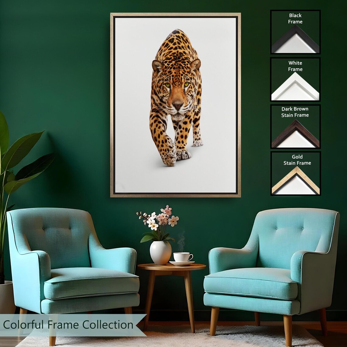 Leopard Walking Forward White Background Realistic Big Cat Wildlife Wall Art Print - Image 2