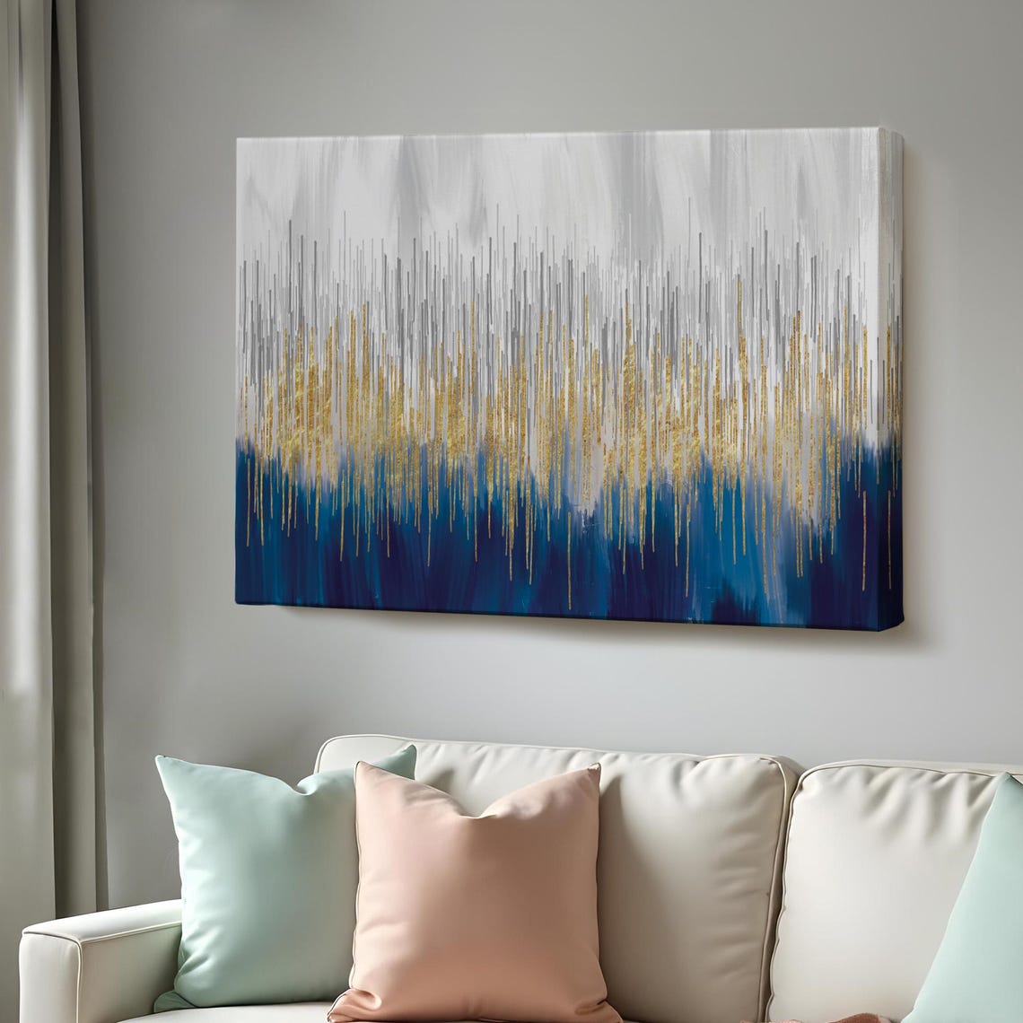 Abstract Navy Blue Gold Gray Drip Modern Minimalist Art Poster