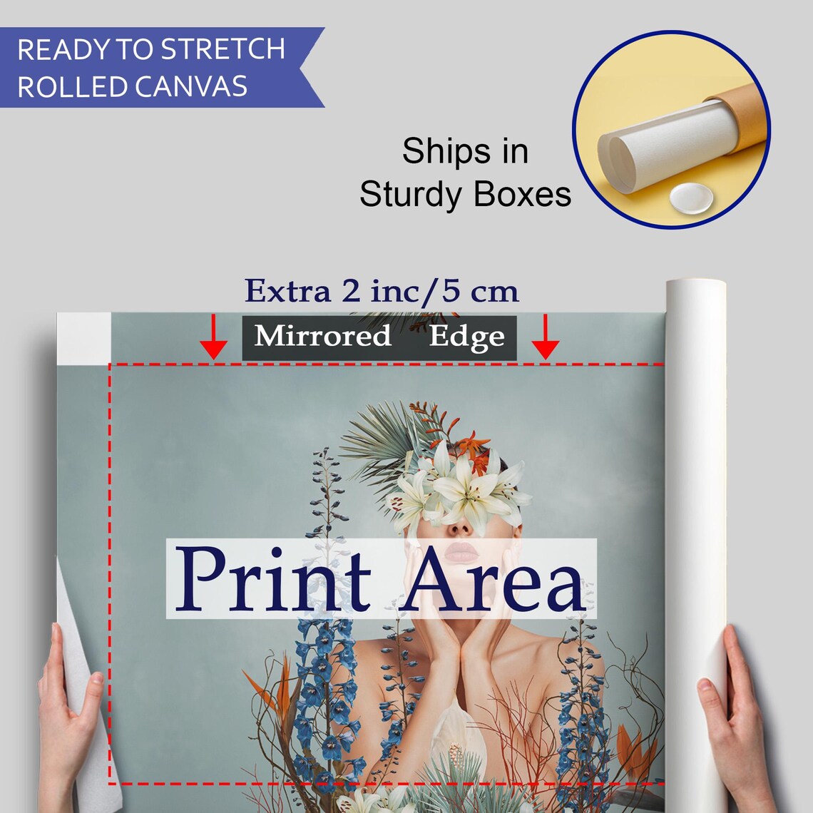 Surreal Botanical Woman Portrait Hands Face Lily Flowers Poster - Image 4