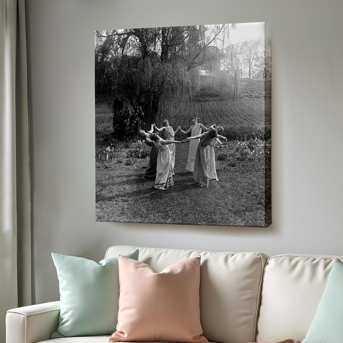 Vintage Black White Women Dancing Circle Antique Photo Art Poster