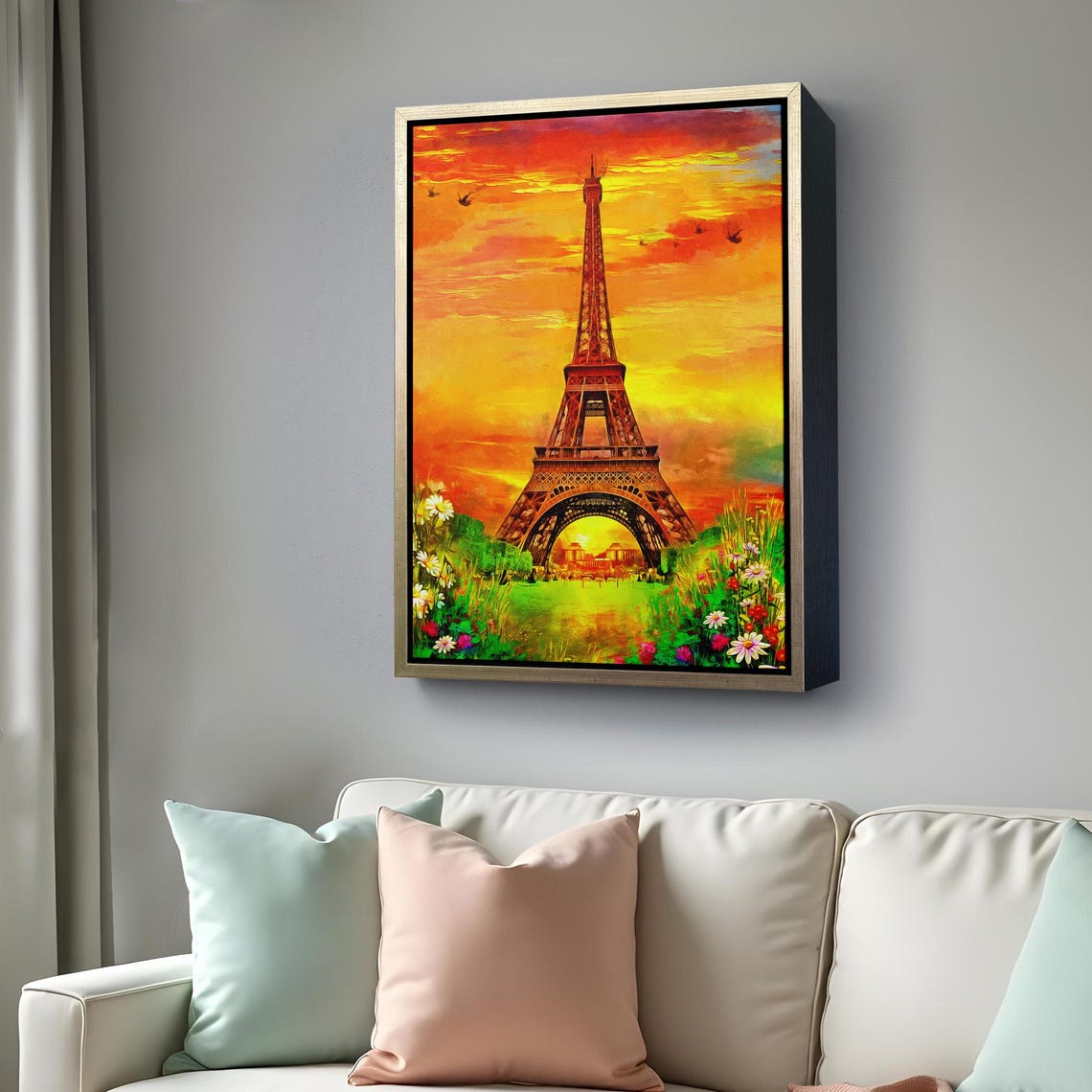 Eiffel Tower Sunset Fiery Orange Sky Flowers Paris Travel Poster - Image 4