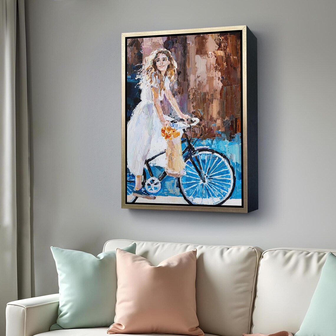 Girl In White Dress Riding Bicycle Impressionist Summer Joy Wall Art - Image 4