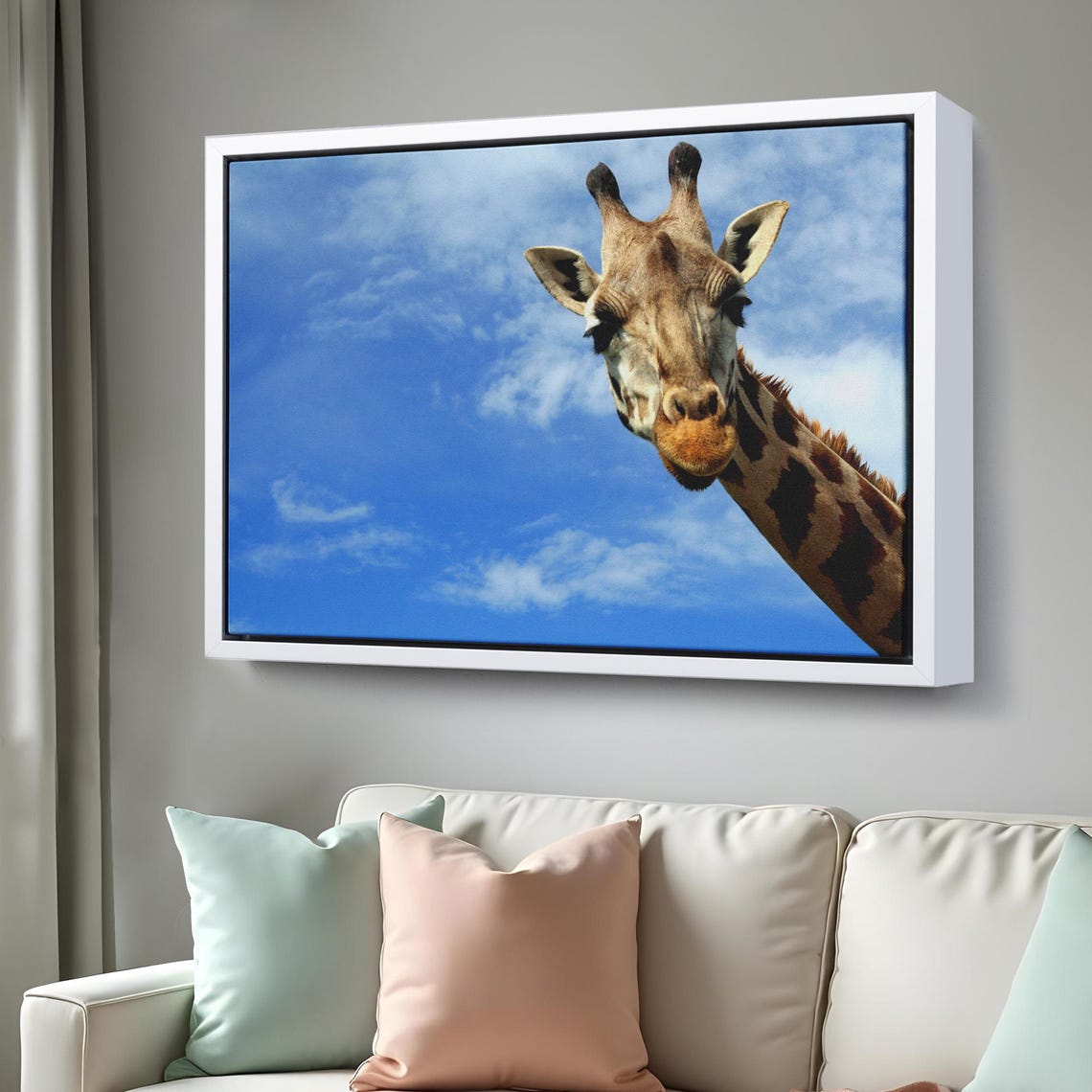 Curious Giraffe Head Peeking Into Frame Blue Sky Safari Photo Poster - Image 3