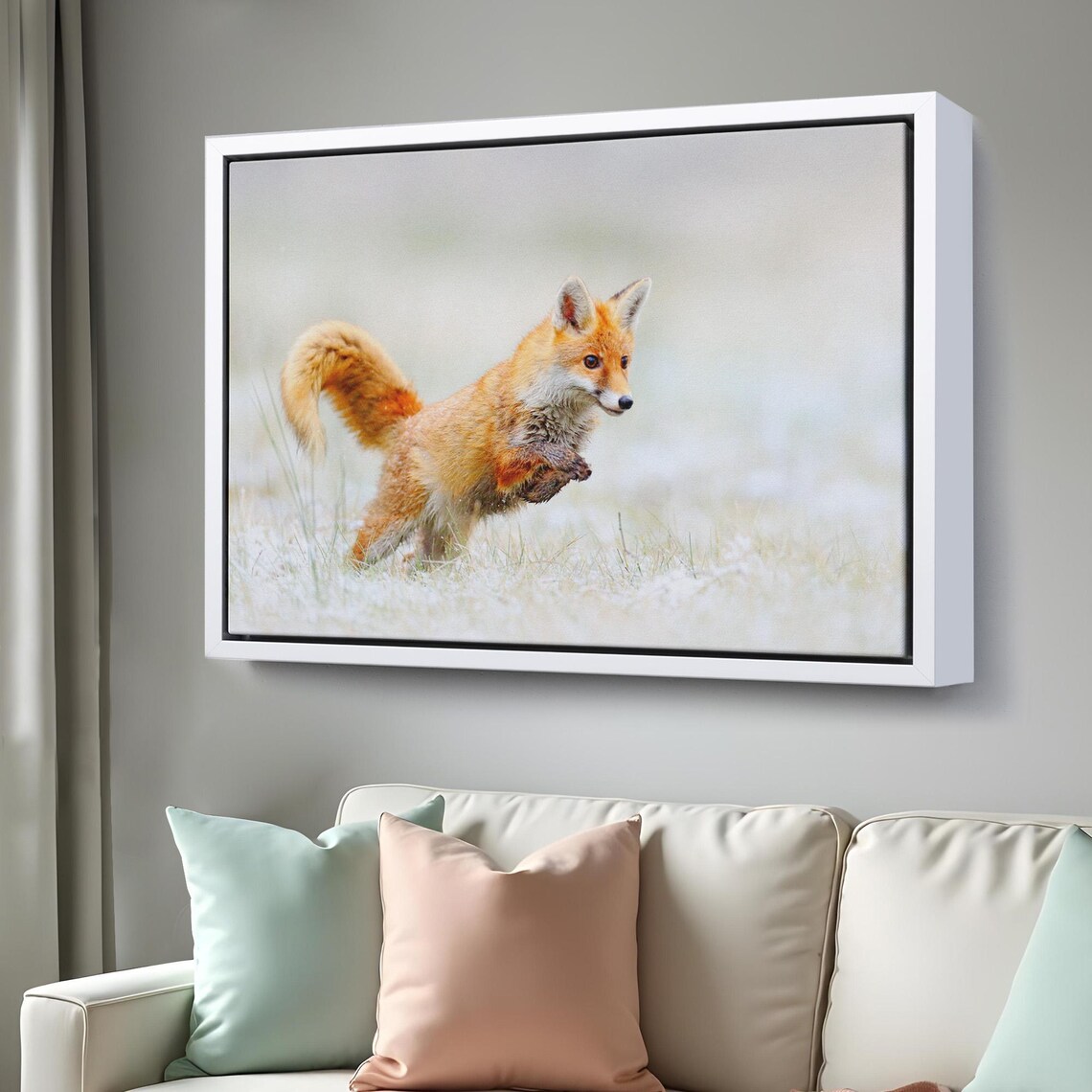 Playful Red Fox Cub Leaping Through Tall Meadow Grass Wildlife Photo Poster - Image 3