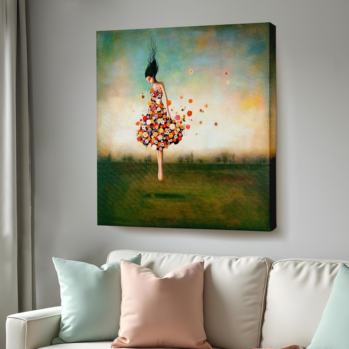 Girl In A Dress Of Flowers Whimsical Floral Portrait Meadow Wall Art