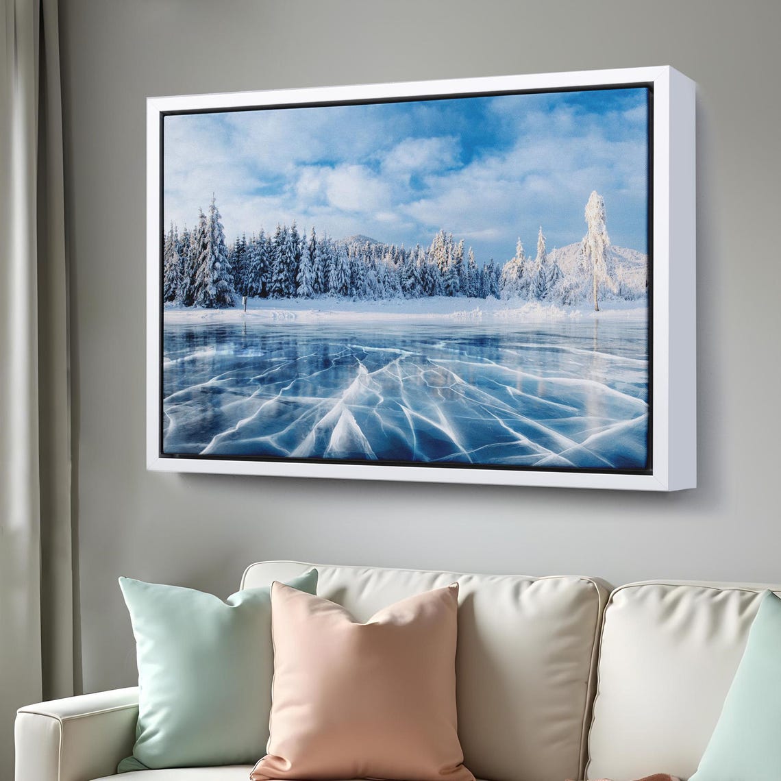 Frozen Lake Cracked Blue Ice Snowy Pine Forest Winter Landscape Poster - Image 3