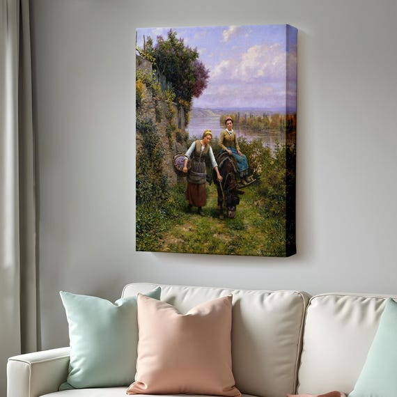 Village Girls By The Creek Wall Print Nature Print Nature Art Nature Wall Decor Landscape Wall Table
