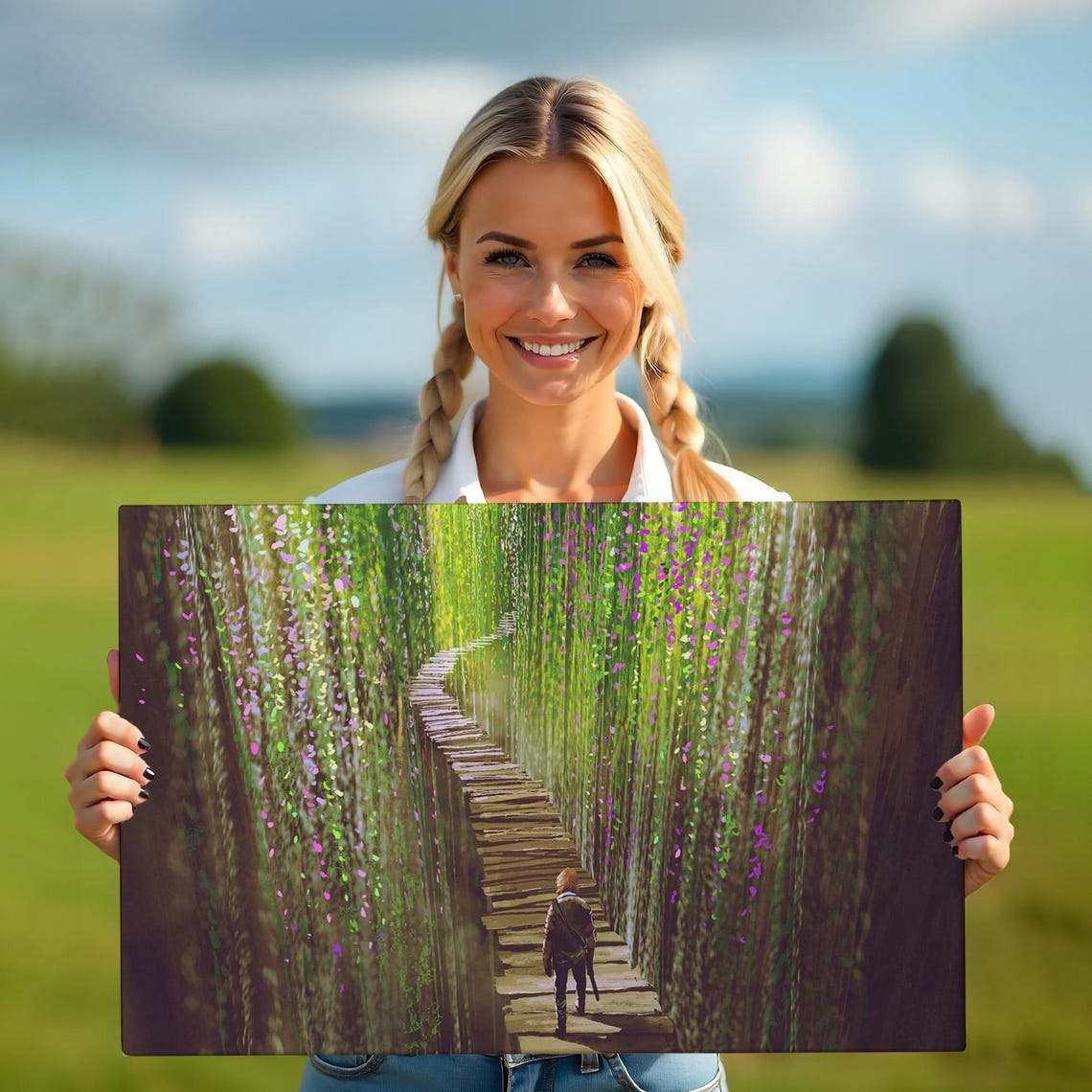Warrior Walking Green Ivy Gorge Wooden Path Fantasy Art Poster - Image 5