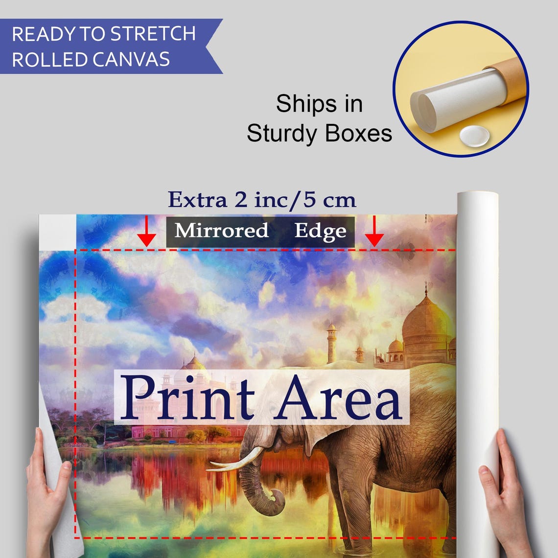 Elephant Taj Mahal India Sunset Watercolor Landmark Art Print - Image 4