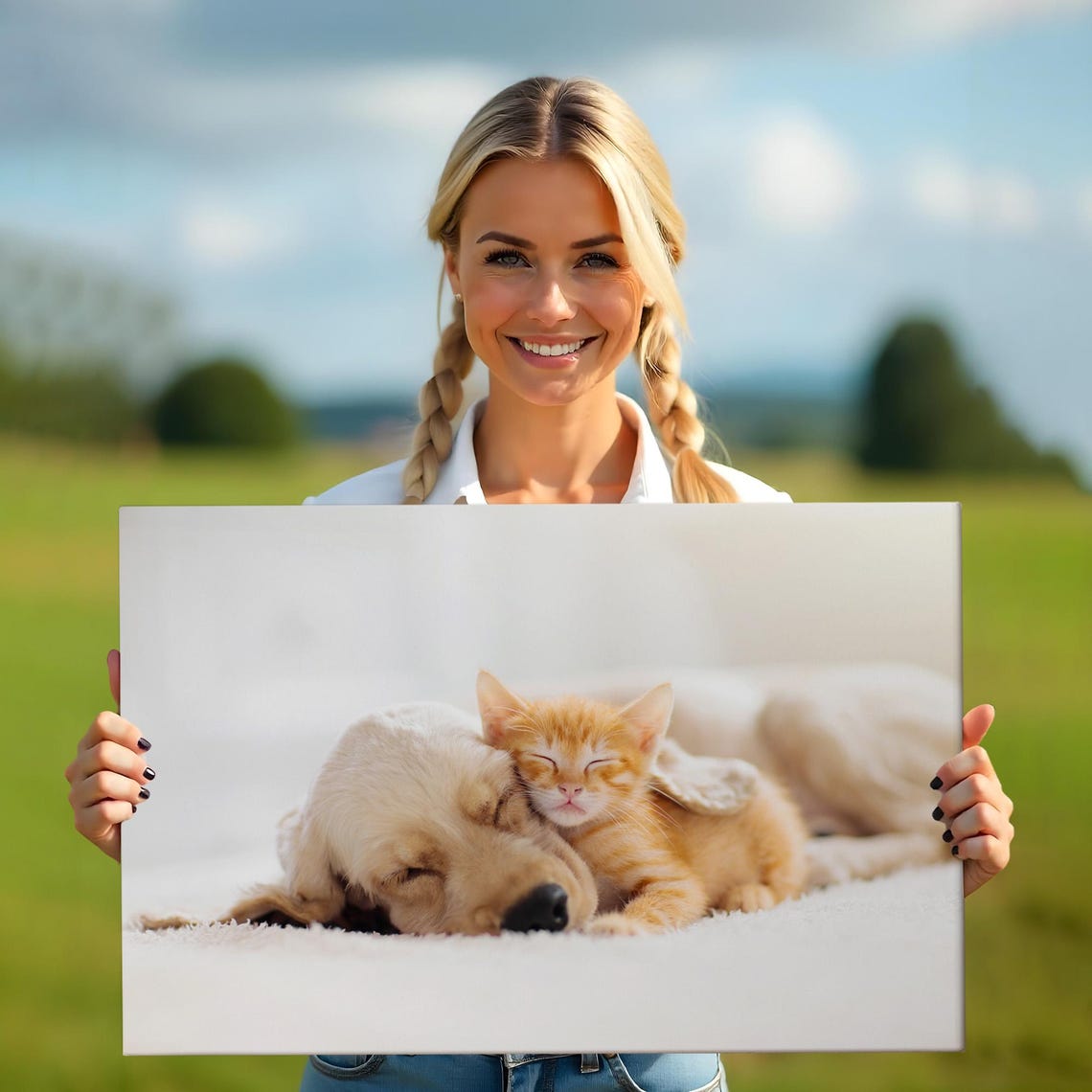 Golden Retriever Sleeping with Orange Kitten Cute Pets Photo Poster - Image 5