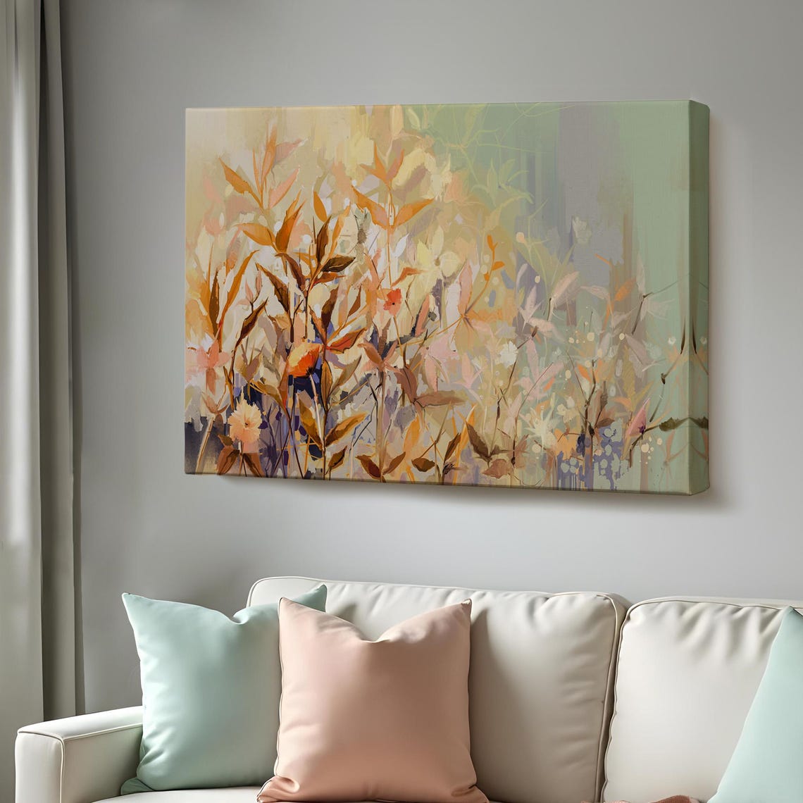Autumn Copper Leaves Abstract Botanical Warm Neutral Painting Wall Art