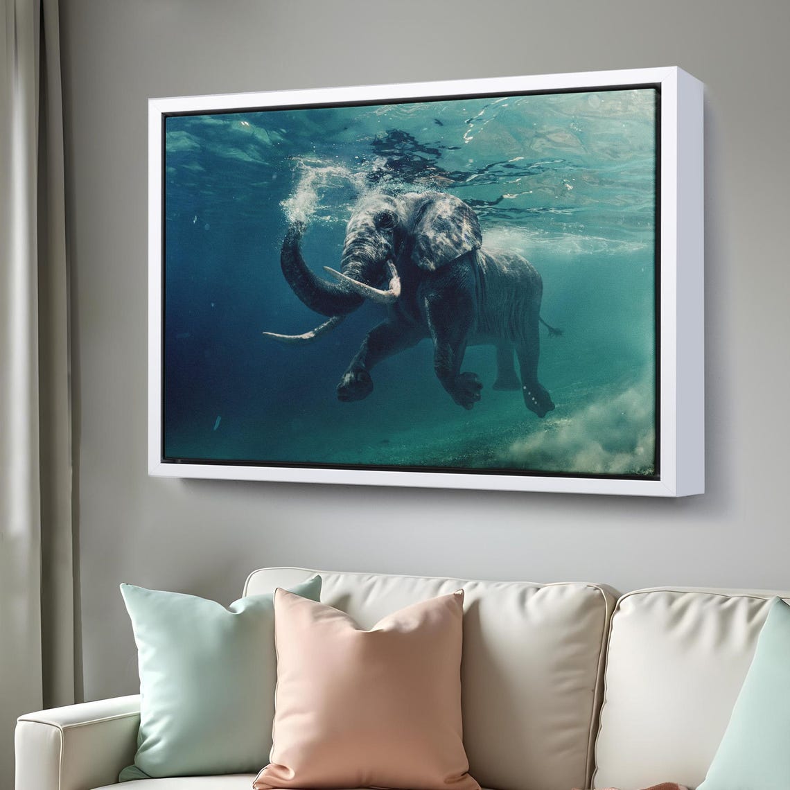 Elephant Swimming Underwater Surreal Blue Ocean Wildlife Art Poster - Image 3