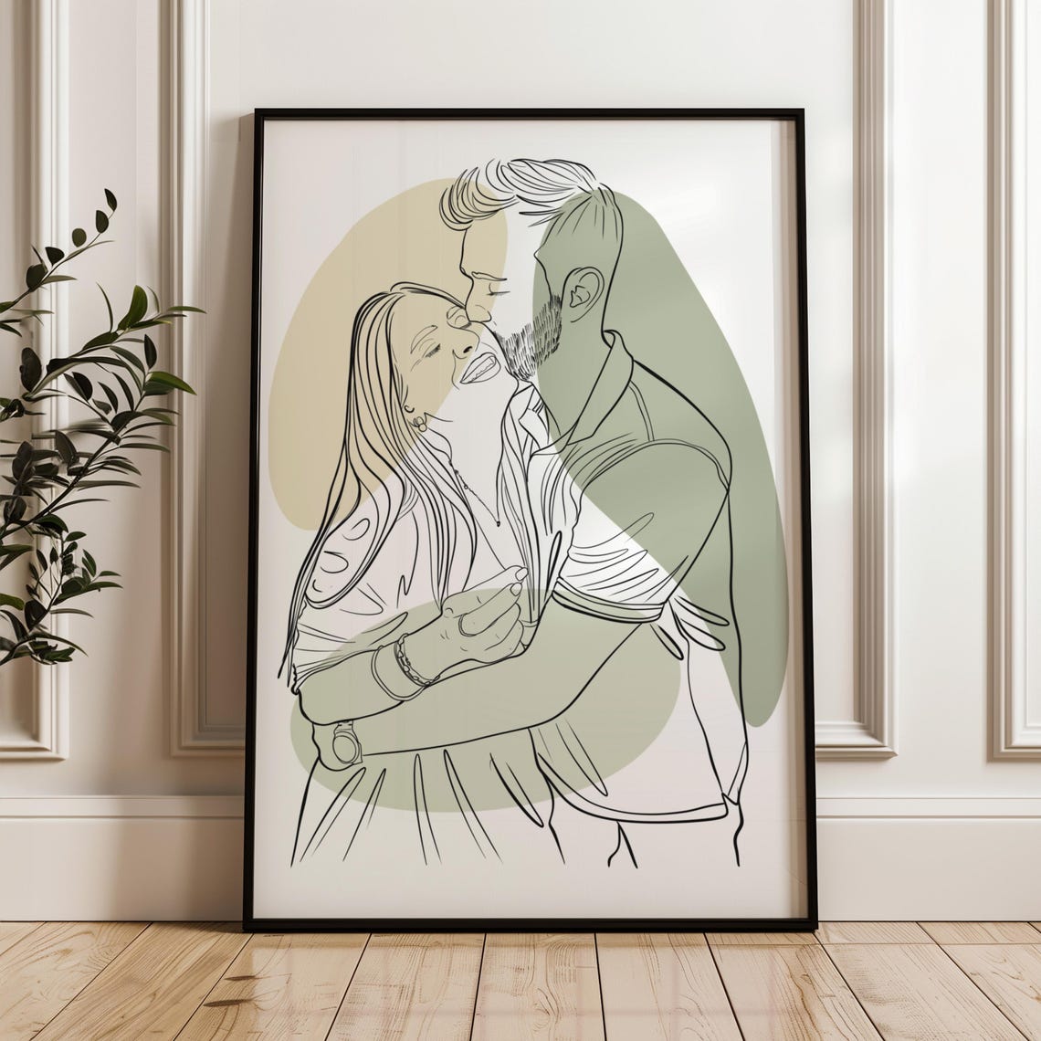 Couple Kissing Embrace Beige Abstract Custom Line Drawing Poster - Image 3