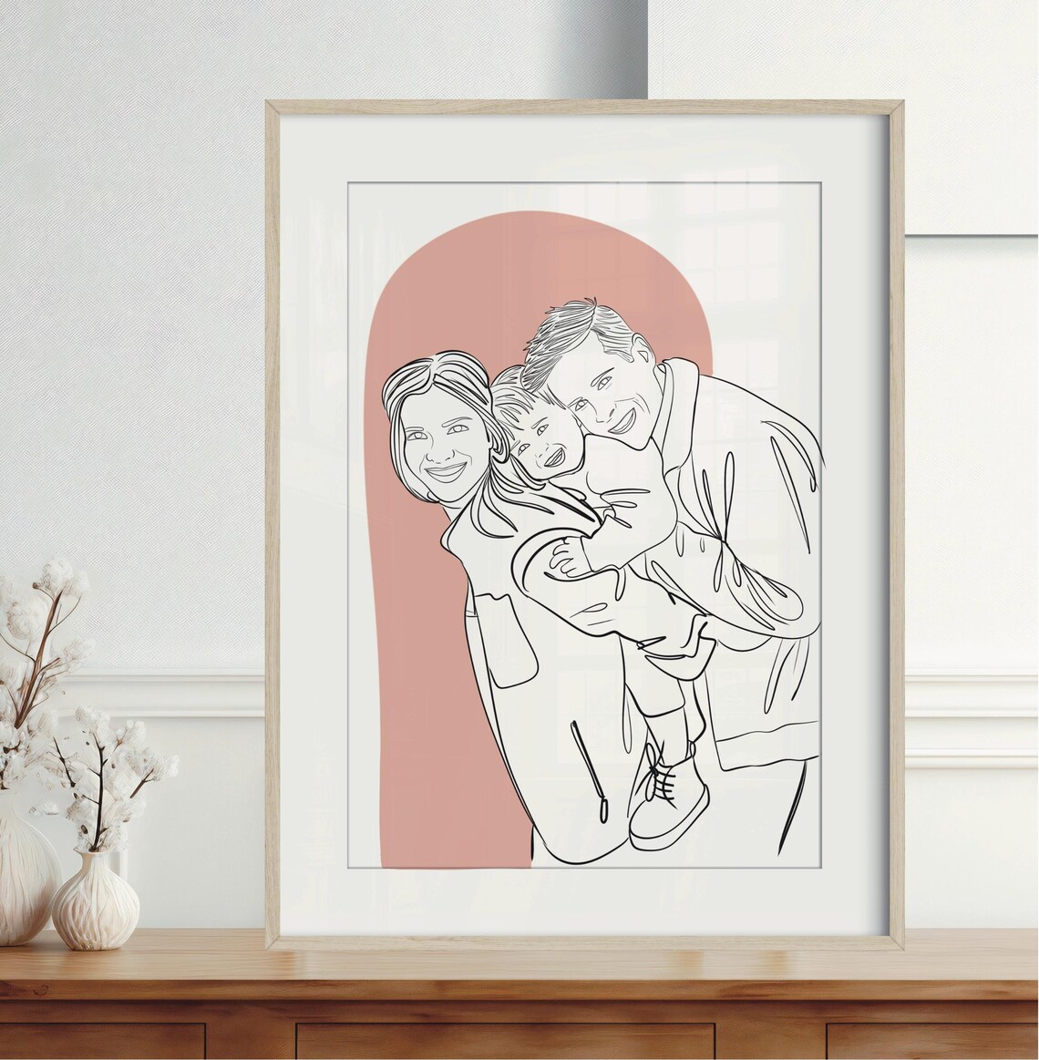 Family With Dog Line Drawing Brown Abstract Custom Portrait Poster - Image 4