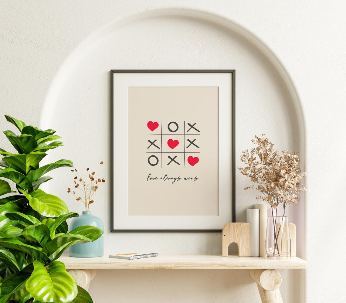 Love Always Wins Tic Tac Toe Heart Quote Valentine Wall Art Print - Image 4
