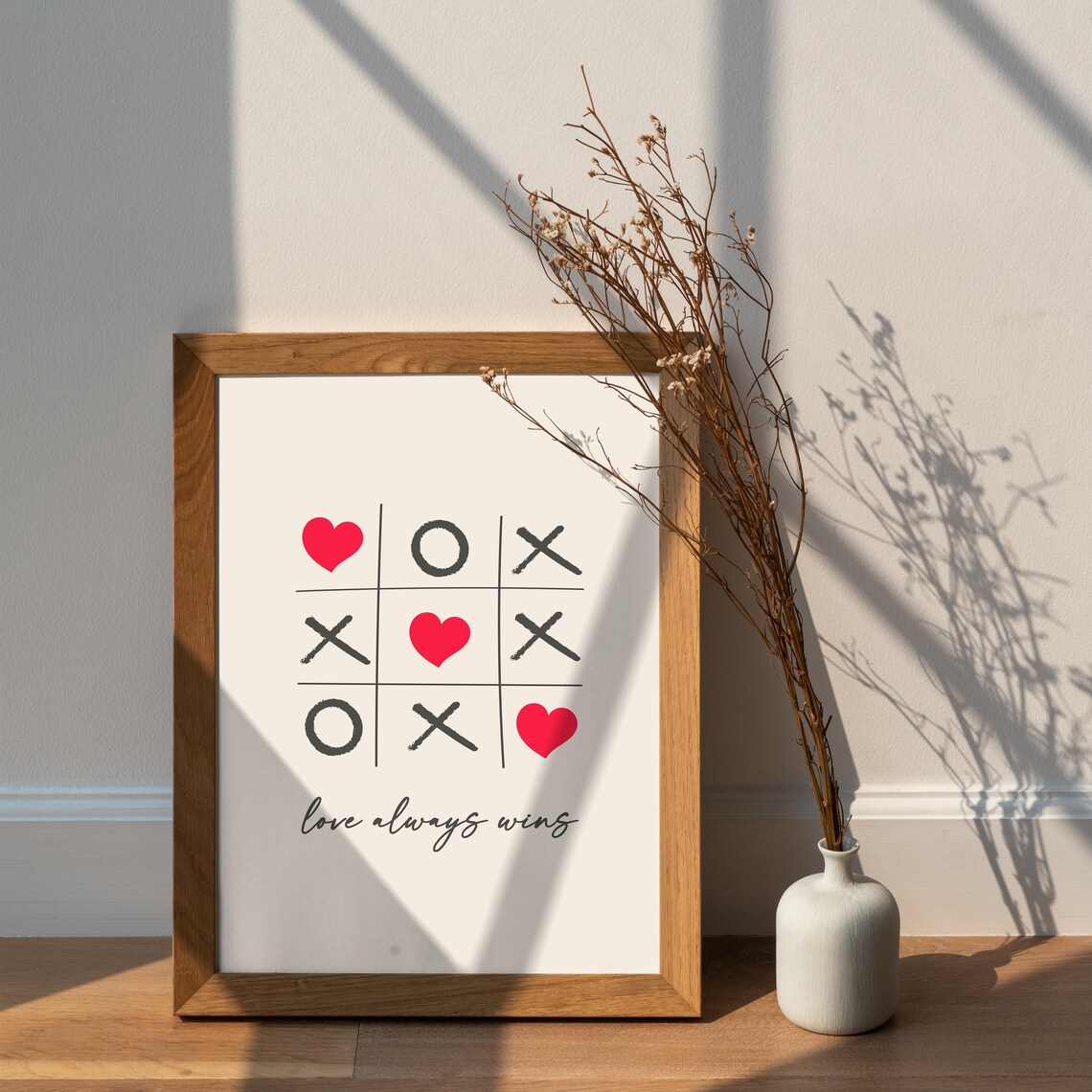 Love Always Wins Tic Tac Toe Heart Quote Valentine Wall Art Print - Image 5