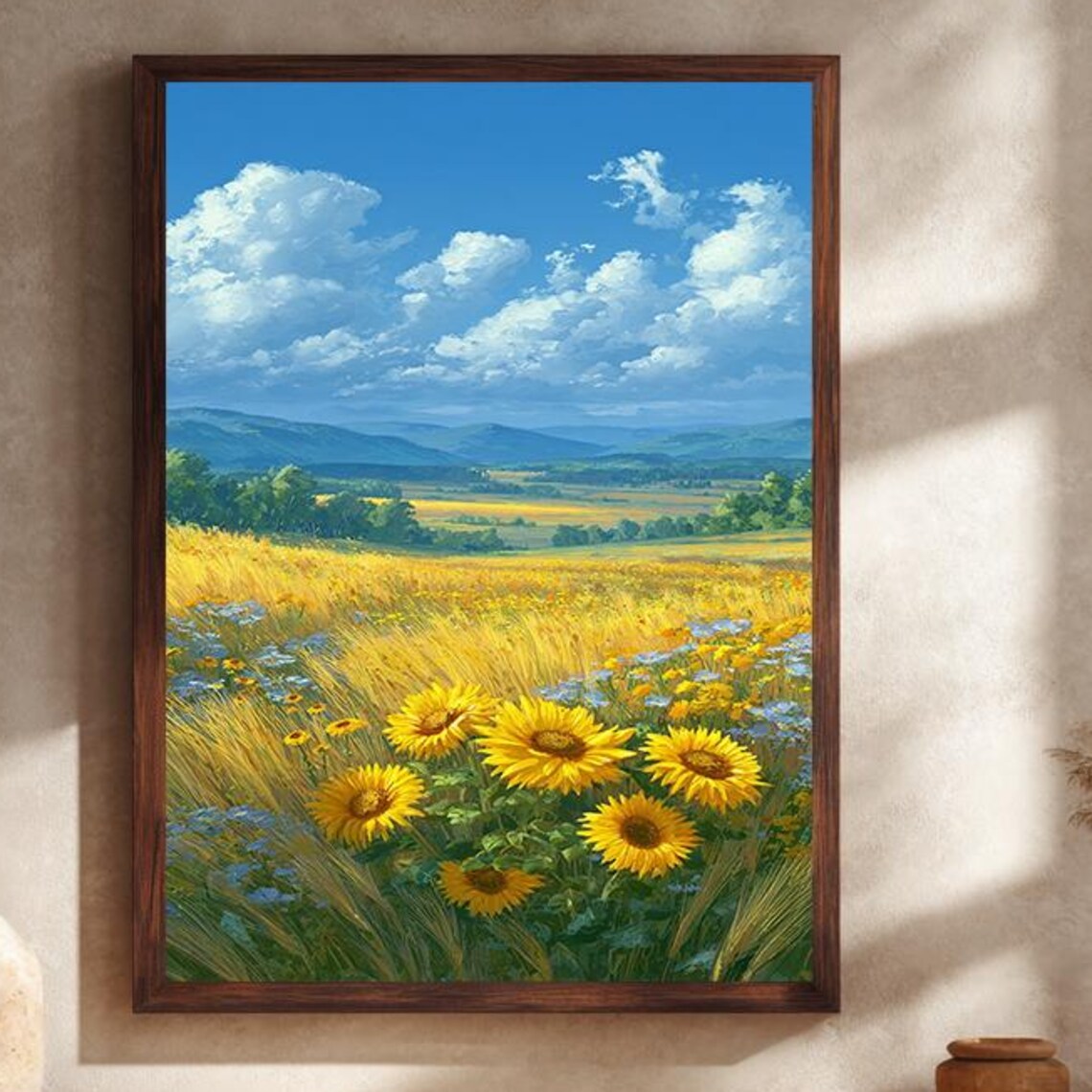 Golden Sunflower Field Bright Summer Meadow Landscape Art Print